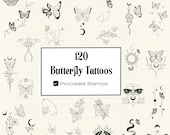 120 Butterfly Tattoo Stamps: Fine Line Procreate Brushes