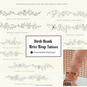 Birth Month Floral Tattoo Stamps: Procreate Wrist Wrap Designs (Procreate Brushes Included)