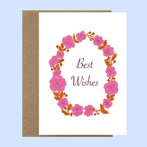 AFDRUKBARE beste wensen kaart, roze bloemen krans kaart, instant download kaart, thuiskaart afdrukken, afstuderen, verhuizen, afscheidskaart