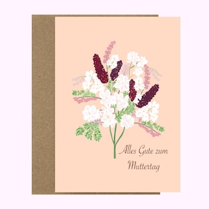 Carte de fête des mères à imprimer, voeux de fête des mères en allemand, carte à téléchargement immédiat, illustration de bouquet de fleurs de printemps