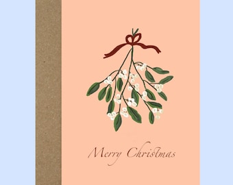 Carte de Noël imprimable, joyeuses fêtes en téléchargement numérique, illustration numérique, impression de carte de Noël à la maison, illustration de gui
