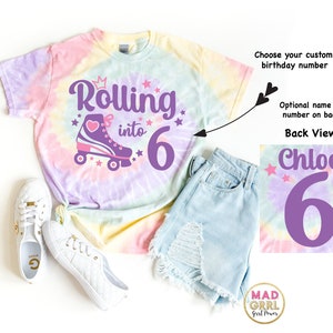 Roller Skate 6th Birthday Shirt: Retro Tie Dye Party