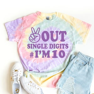 Peace Out Single Digits, Double Digits Birthday Shirt, Purple Tie Dyed Shirt, Pastel Tie Dye Shirt, 10th Birthday Girl