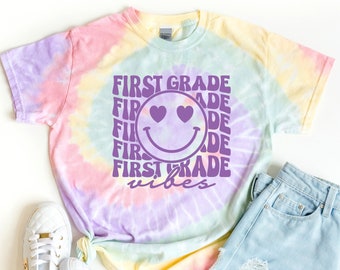 First Grade Vibes Tie Dye Shirt: Back to School Teacher Tee