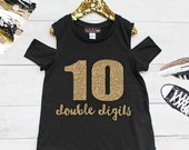 Girls 10th Birthday Shirt, Double Digits Shirt, Girls Birthday Shirt, Tenth Birthday, Girls Cold Shoulder Tee, Birthday Girl Shirt