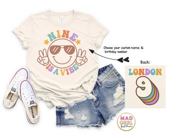 Nine is a Vibe Shirt, 9th Birthday Shirt Girl, Groovy Birthday Shirt, Natural Shirt, Retro Birthday Shirt