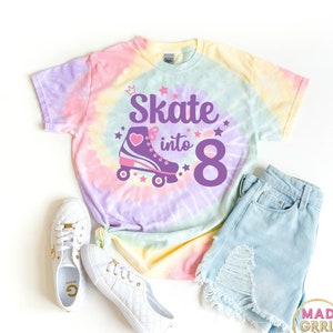 Roller Skate Birthday Shirt, Roller Rink Party, Skate into 8, Retro Roller Skate Shirt, 8th Birthday Shirt, Pastel Tie Dye Shirt
