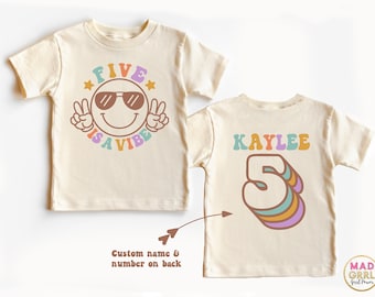 Five is a Vibe Shirt, 5th Birthday Shirt Girl, Groovy Birthday Shirt, Personalized Birthday Shirt for girls