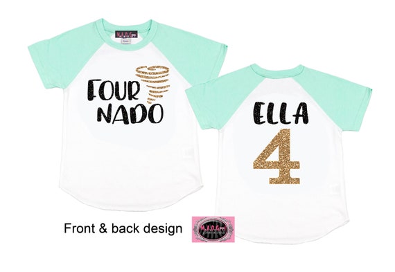 Girls 4th Birthday Shirt, Fournado Shirt, Fourth Birthday Shirt, Girls Personalized Birthday Shirt, Girls Baseball T-shirt Il_570xn