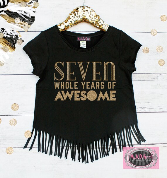 Girls 7th Birthday Shirt, Seven Whole Years of Awesome Shirt, Girls Birthday Shirt, Seven Shirt, Birthday Girl Shirt, Boho Fringe Shirt Il_570xn
