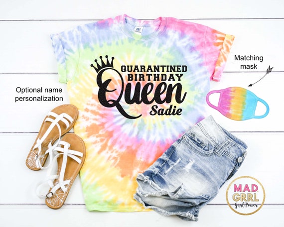 Quarantined Birthday Queen Shirt, Mask for girls, Girls Birthday Shirt, Tie Dye Shirt for girls, Girls Birthday Gift, Tie Dye Mask Il_570xn