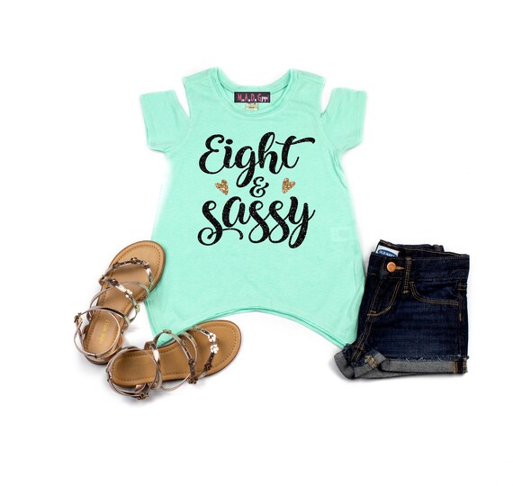 Girls 8th Birthday Shirt, Eight and Sassy Shirt, Eighth Birthday Shirt, Girls Birthday Shirt, Birthday Girl Shirt, Cold Shoulder Shirt Il_570xn