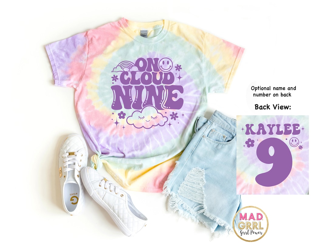 On Cloud 9 Birthday Shirt, 9th Birthday Shirt Girl, Pastel Tie Dye ...