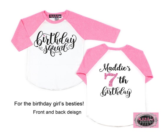 Birthday Squad Shirt, Girls Birthday Shirt, Personalized Birthday Shirt, Girls 7th Birthday Shirt, Girls Raglan Shirt Il_570xn