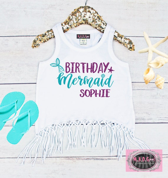 Mermaid Shirt, Birthday Mermaid Shirt,Personalized Mermaid Shirt, Mermaid Squad, Mermaid Birthday, Mermaid Party, Boho Fringe Tank Il_570xn