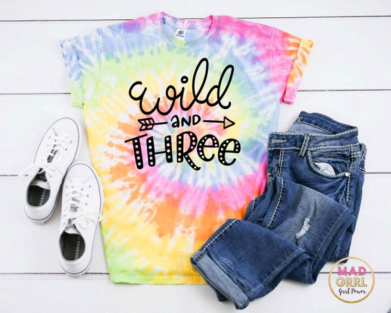 3rd Birthday Shirt Girl, Third Birthday Shirt, Wild and Three Shirt, Girls Birthday Shirt, Tie Dye Shirt for girls Il_570xn