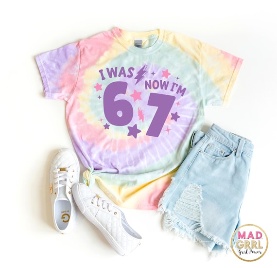 I Was 6 Now I'm 7, 6 7 Shirt, Tie Dye 7th Birthday Shirt for girls