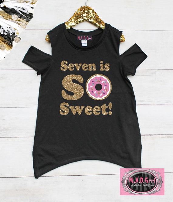 Girls Donut Birthday Shirt, Doughnut Birthday Shirt, Girls 7th Birthday Shirt, Personalized Shirt, Cold Shoulder Shirt Il_570xn