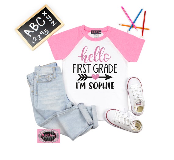 First Grade Shirt for Girls, First Day of School Shirt, Hello 1st Grade Shirt, Personalized Back to School Shirt Il_570xn
