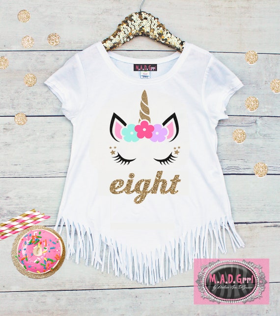 Girls 8th Birthday Shirt, Unicorn Birthday Shirt, Girls Unicorn Shirt, Girls Fringe Shirt, Eight Birthday, Girls Birthday Shirt Il_570xn