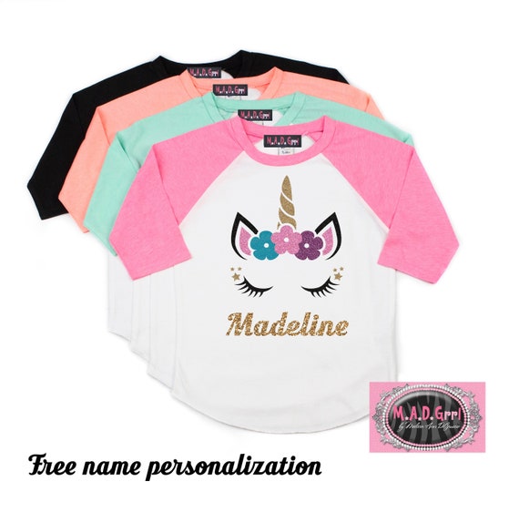Unicorn Birthday Shirt, Girls Personalized Unicorn Shirt, Girls Raglan Shirt, Unicorn Party, Girls Birthday Shirt Il_570xn