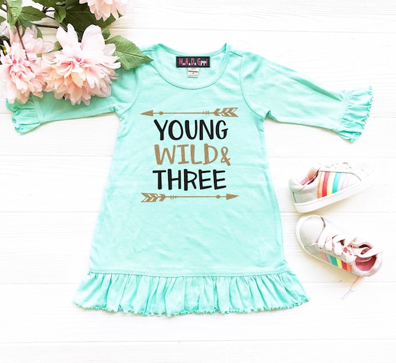 Young Wild and Three Girls 3rd Birthday Shirt for Toddler Girls Third Birthday Outfit