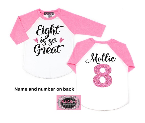 Girls 8th Birthday Shirt, Eight is Great Shirt, Girls Personalized Birthday Shirt, Birthday Girl Shirt, Girls Baseball Tee Il_570xn