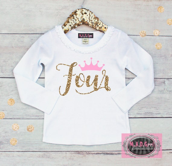 Girls 4th Birthday Shirt, Fourth Birthday Shirt, Four Birthday, Four Shirt, Birthday Princess Shirt, Girls Birthday Shirt Il_570xn