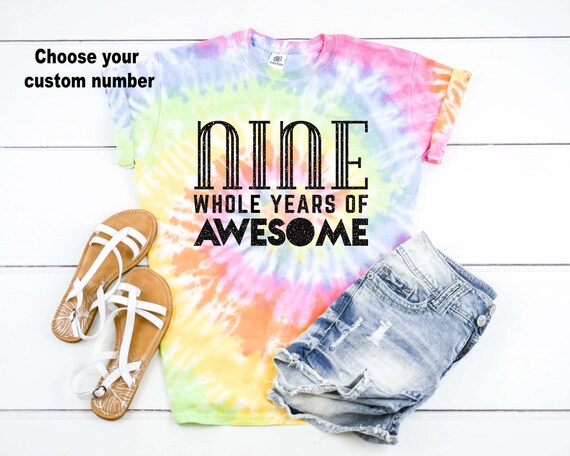 Girls 9th Birthday Shirt, Nine Whole Years of Awesome, Girls Birthday Shirt, Girls Tie Dye Shirt, Birthday Girl Shirt Il_570xn