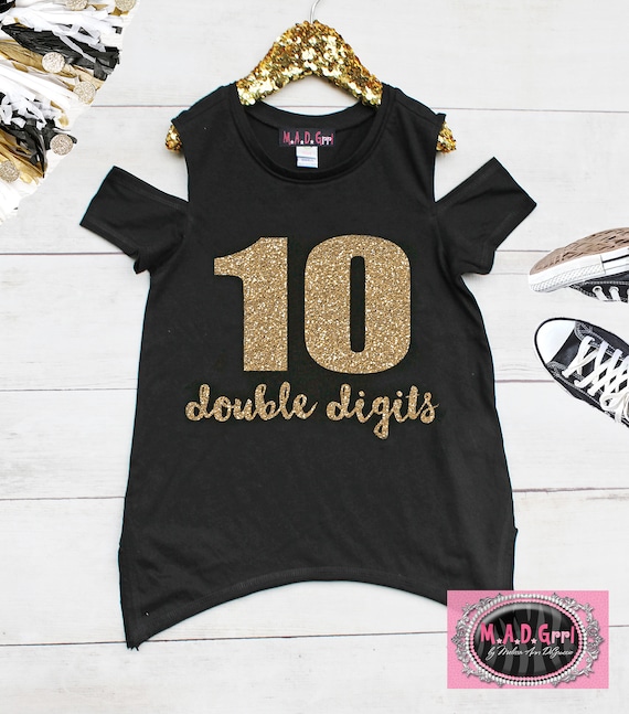 Girls 10th Birthday Shirt, Double Digits Shirt, Girls Birthday Shirt, Tenth Birthday, Girls Cold Shoulder Tee, Birthday Girl Shirt Il_570xn