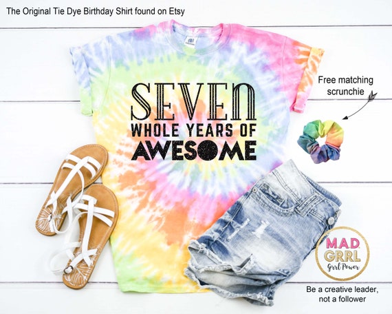 Girls 7th Birthday Shirt, Seven Whole Years of Awesome, Girls Birthday Shirt, Girls Tie Dye Shirt, Birthday Girl Shirt Il_570xn