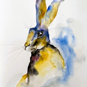 Wenskaart van origineel aquarelschilderij; 'Langham Hare' van Jennie Picton