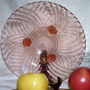 PINK DEPRESSION GLASS Shallow Footed Bowl Swirl Pattern