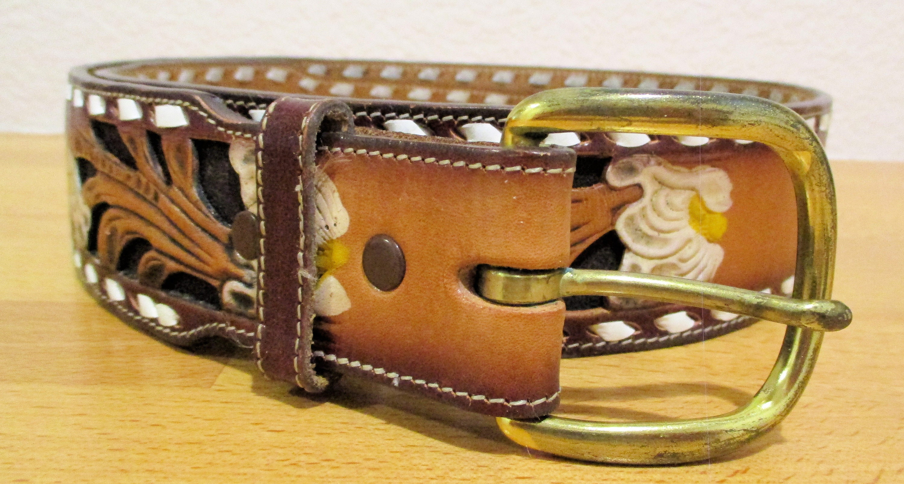 Vintage TONY LAMA Belt, Tooled Leather Belt, Made in the USA  display picture 1