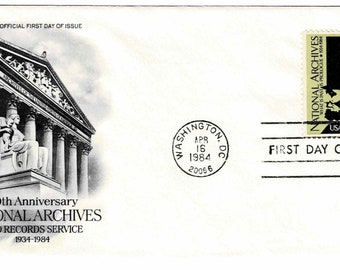 NATIONAL ARCHIVES 50th Anniversary Stamp, First Day of Issue Cover, 1984