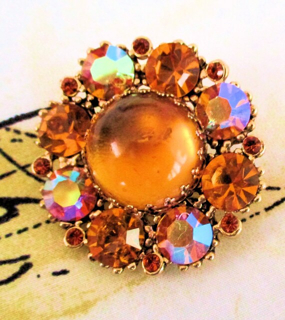 AMBER COLORED Vintage Brooch, Gold Amber Colored … - image 1