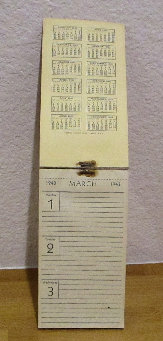 MARCH 1943 POCKET CALENDAR, Original Calendar Not a Reproduction - Etsy march-1943-pocket-calendar-original-calendar-not-a-reproduction-etsy