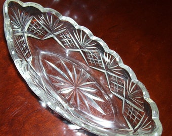 CUT CRYSTAL Serving or Trinket Dish Vintage 1940s or 50s