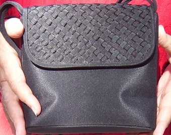 EVENING BAG, Black Silk Peau de Sole Purse, Shoulder Bag