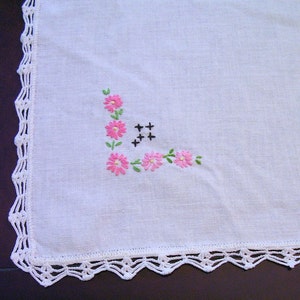 Vintage HAND EMBROIDERED Table Cloth with Hand CROCHET Edging