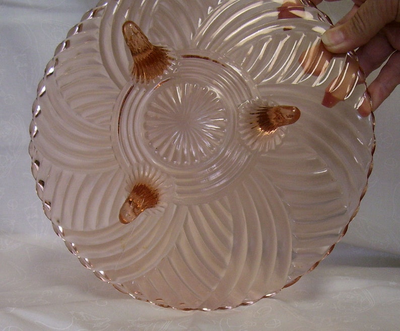 PINK DEPRESSION GLASS Shallow Footed Bowl Swirl Pattern Etsy