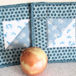 BLUE and WHITE POTHOLDERS, set of 2, handmade