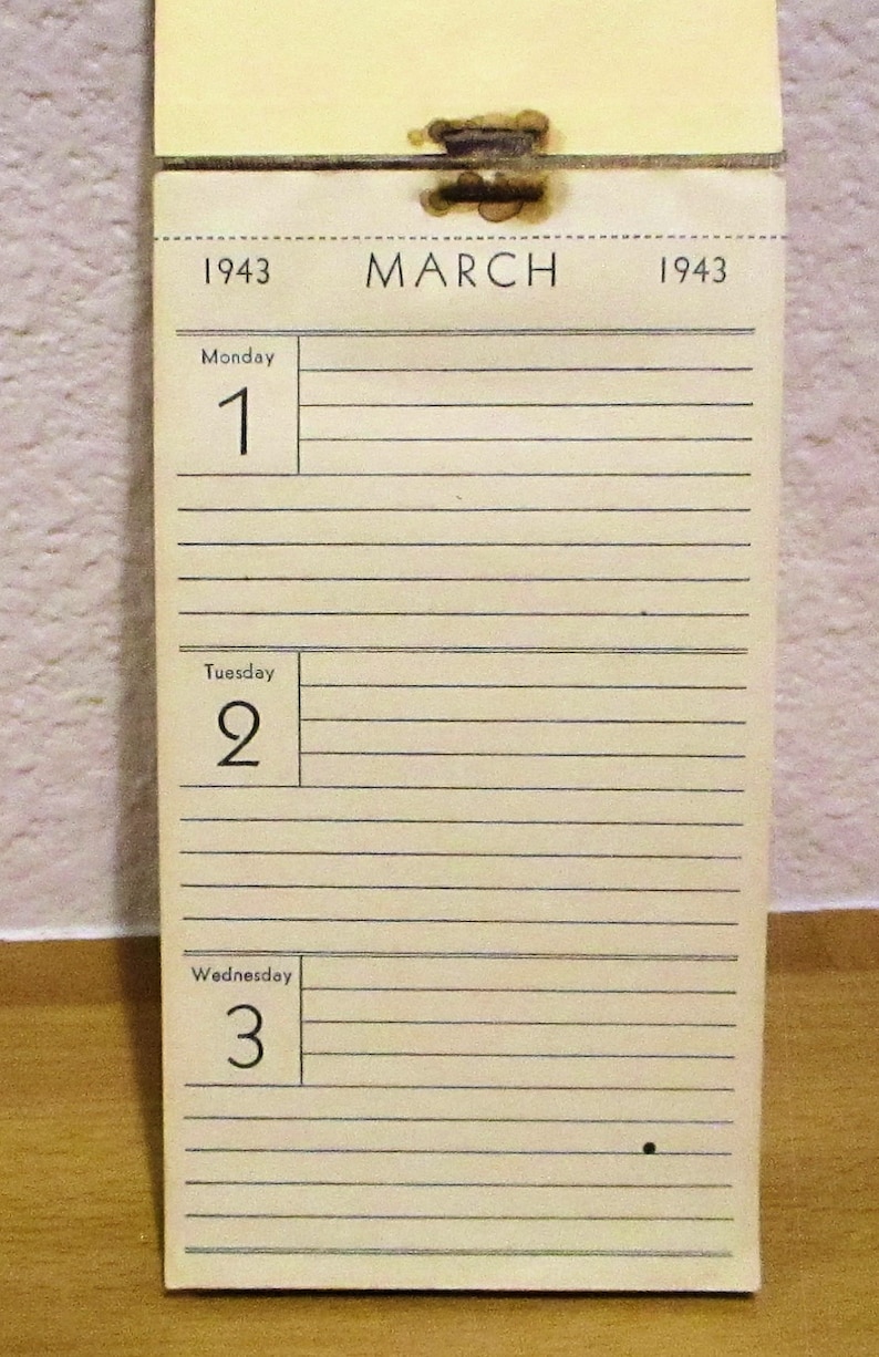MARCH 1943 POCKET CALENDAR, Original Calendar Not a Reproduction - Etsy