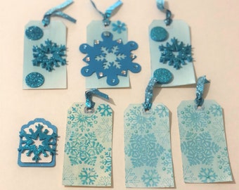 Frozen Snowflake Winter Christmas Scrapbook 7 Piece Tags Paper Piecing Set Cards #2 *