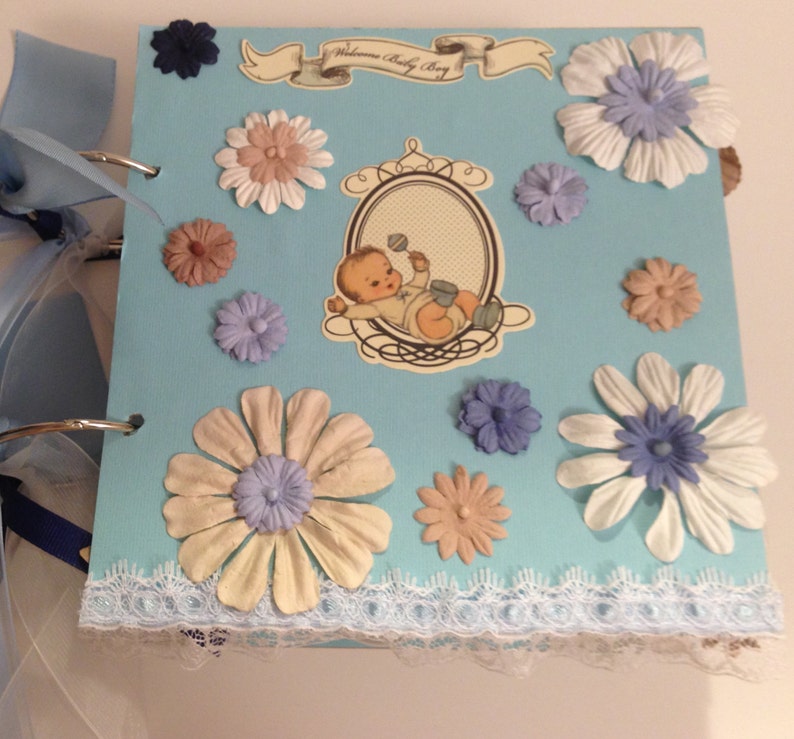 Baby Boy Scrapbook Album, 22 Pages Vintage Style image 1