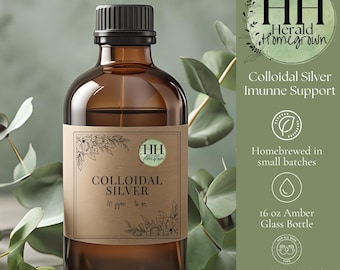 Colloidal Silver | Home Brewed | Small Batch | Immune Support Dietary Supplement | 16oz Amber Glass Bottle | Choose From 10 ppm or 20 ppm