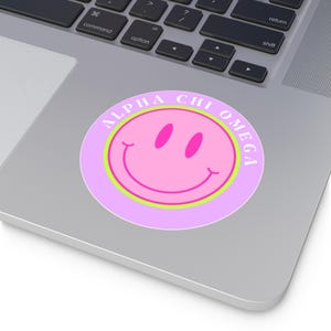 Sorority Aufkleber, AXO Smiley Gesicht Vinyl Aufkleber für Computer, Griechisch Leben Laptop Aufkleber, Alpha Chi Omega Geschenk, Sorority Schwester Benutzerdefinierte Aufkleber,