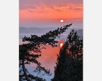 Pink Sunset Lake Saimaa Print | Nordic Nature Wall Art, Scandinavian Poster