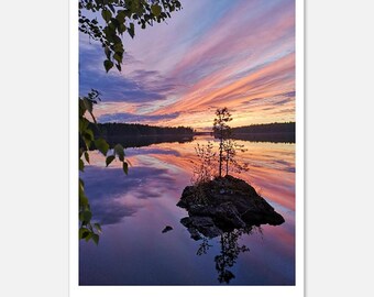 Lake Saimaa Sunset Print | Finnish Landscape Photography | Scandinavian Wall Art | Nordic Nature Poster | Purple Sunset Decor