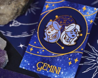 Bliźnięta - Zodiak - Znak zodiaku - Broszka emaliowana - 1,5 cala - Twarda emalia
